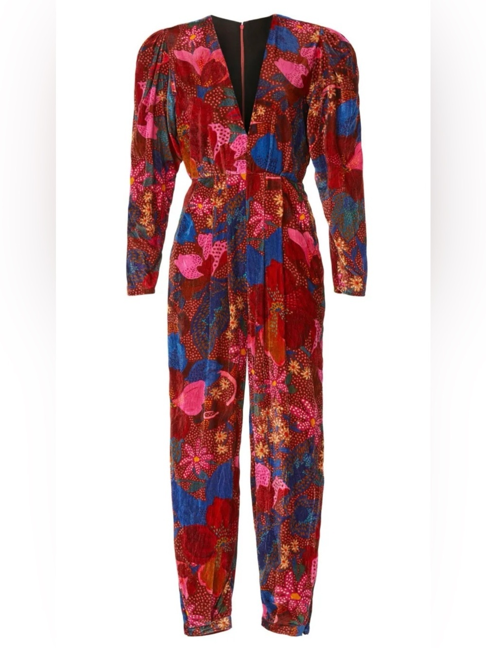 Farm Rio Vibrant Tropical Floral Velvet Jumpsuit - Pink & Red Size Small